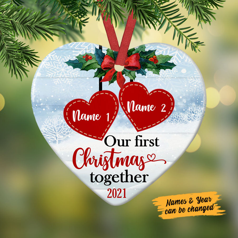 Personalized Our First 1st Christmas Couple, Christmas Couple Heart Ornament - Thegiftio UK