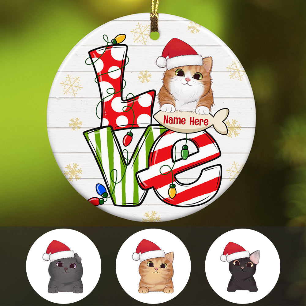 Personalized Cat Lovers Gifts, Love Cat Christmas Circle Ornament - Thegiftio UK