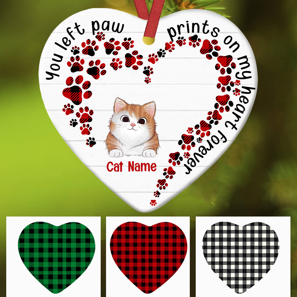 Personalized Memorial Gift For Cat Loss, Cat Paw Prints On My Heart Memo Christmas Heart Ornament - Thegiftio UK