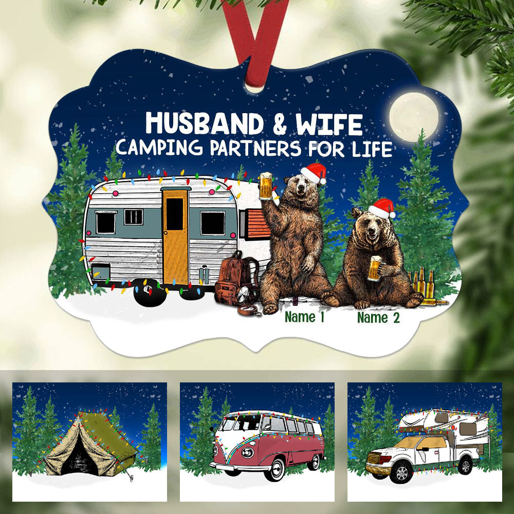 Personalized Gift For Camping Couple, Camping Lovers, Bear Couple Camping Family Christmas Benelux Ornament - Thegiftio UK
