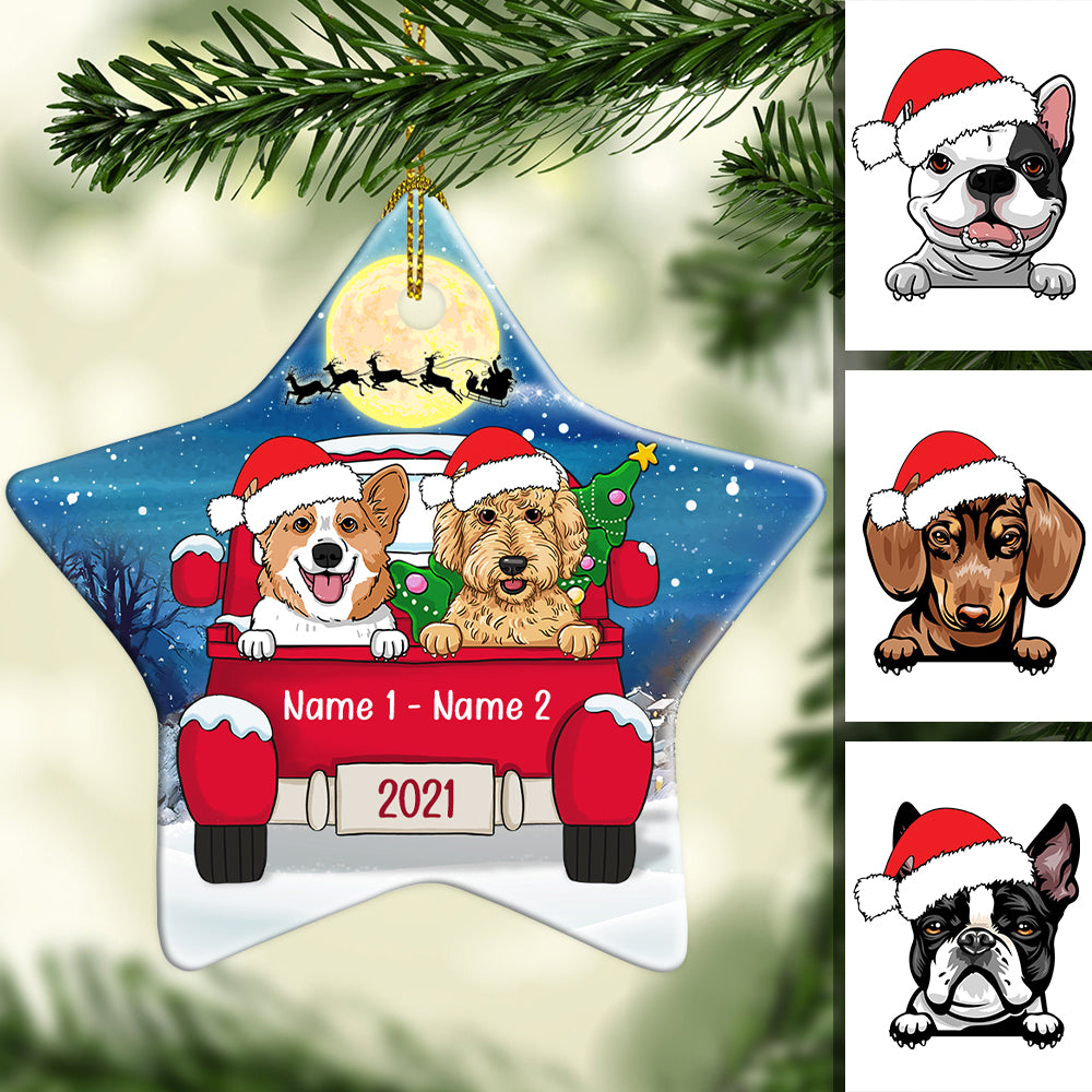 Personalized Christmas Gift For Dog Lovers, Dog Christmas Red Truck Star Ornament - Thegiftio