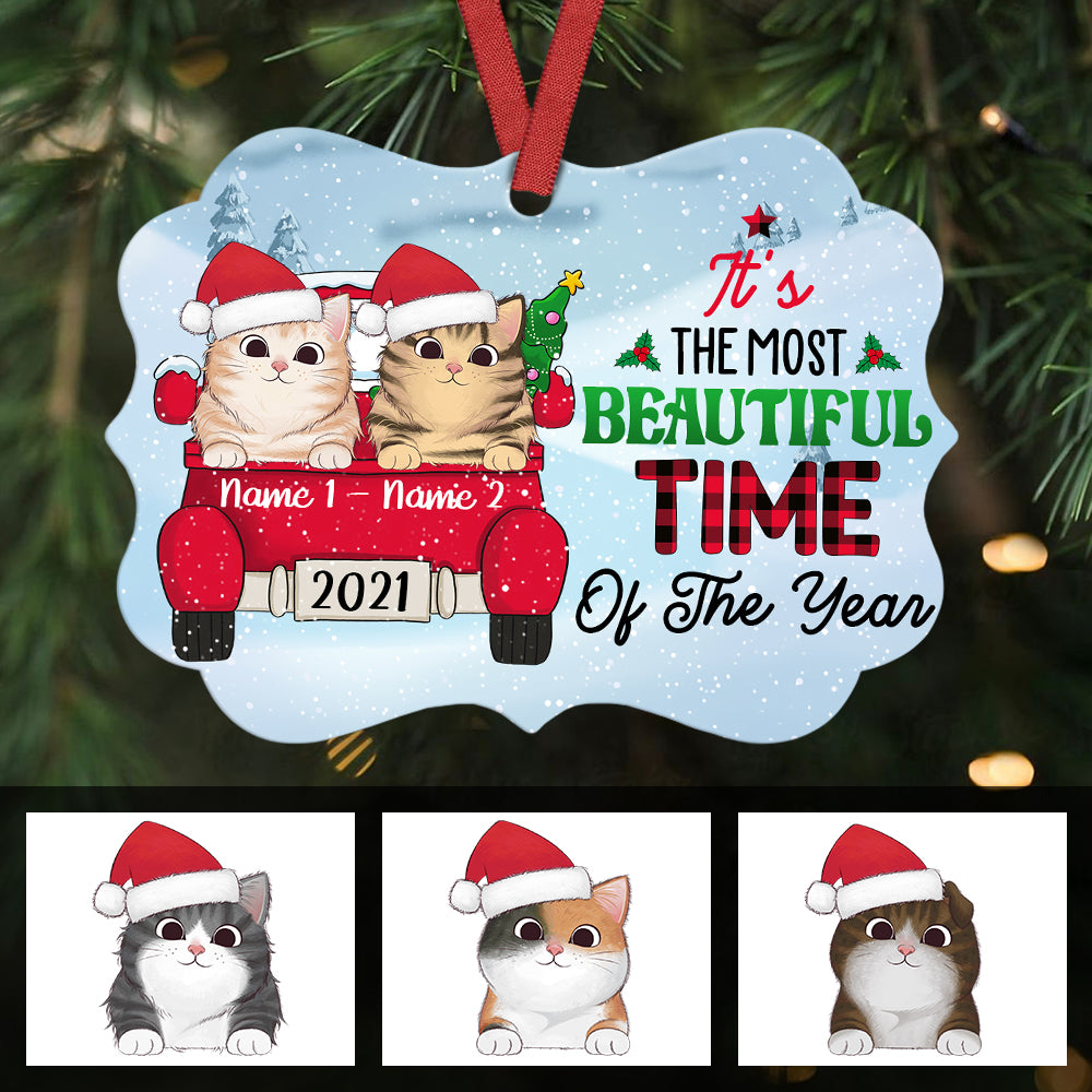 Personalized Gift For Cat Dad, Mom Aluminum Christmas Ornament, It Is The Most Beautiful Time Of The Year, Gift For Cat Lovers