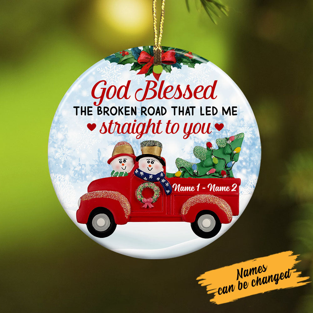 Personalized Couple Red Truck Christmas Circle Ornament
