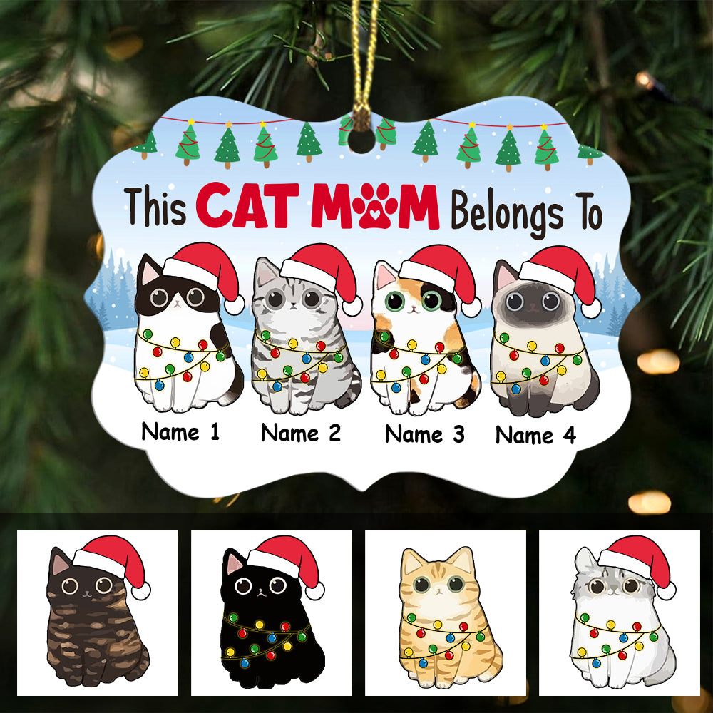 Personalized Funny Gift For Cat Lovers, Christmas Cat Mom Belongs To Benelux Ornament