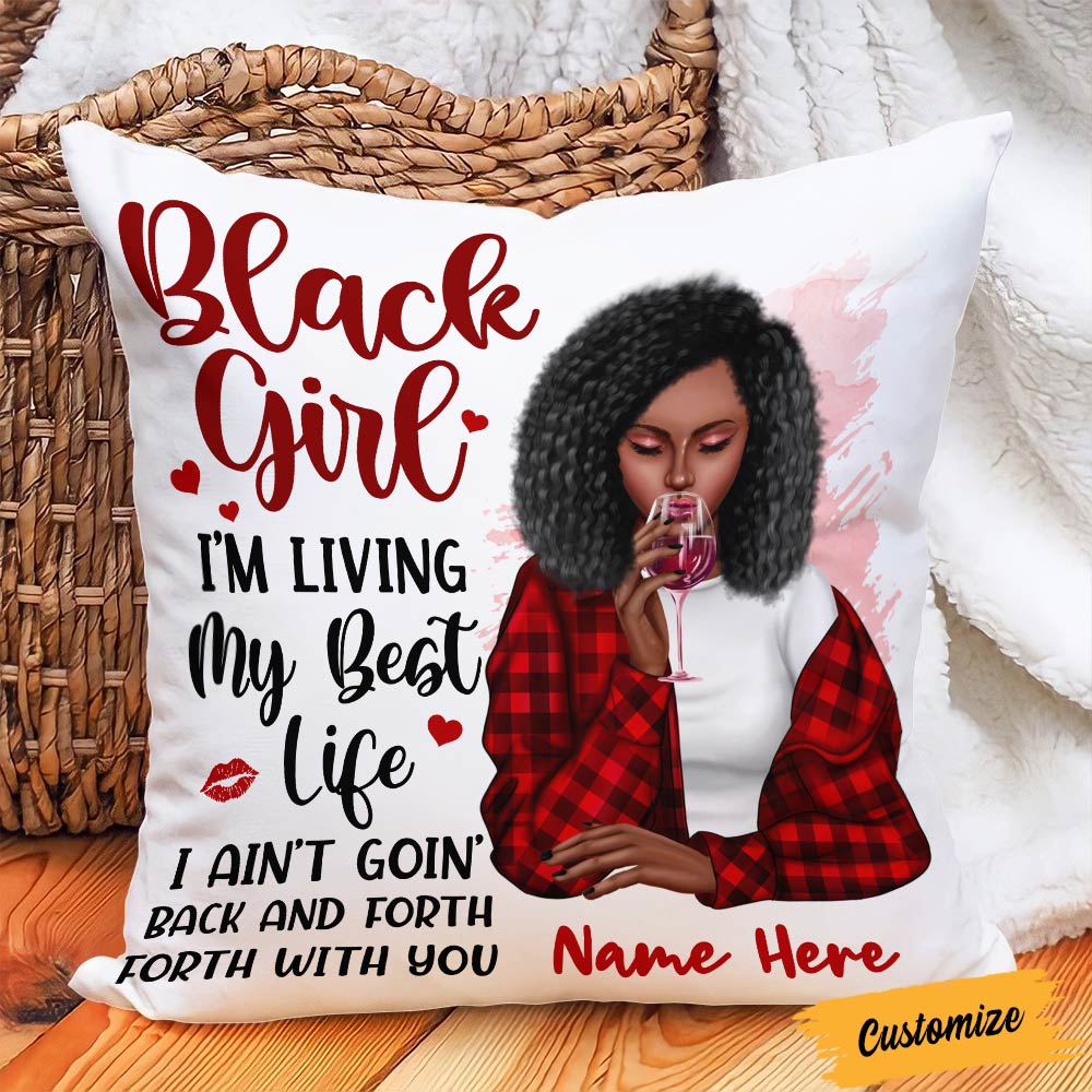 Personalized Birthday Gift For Her, Mom, Sister, Friend, Black Girl Pillow Living My Best Life - Thegiftio UK