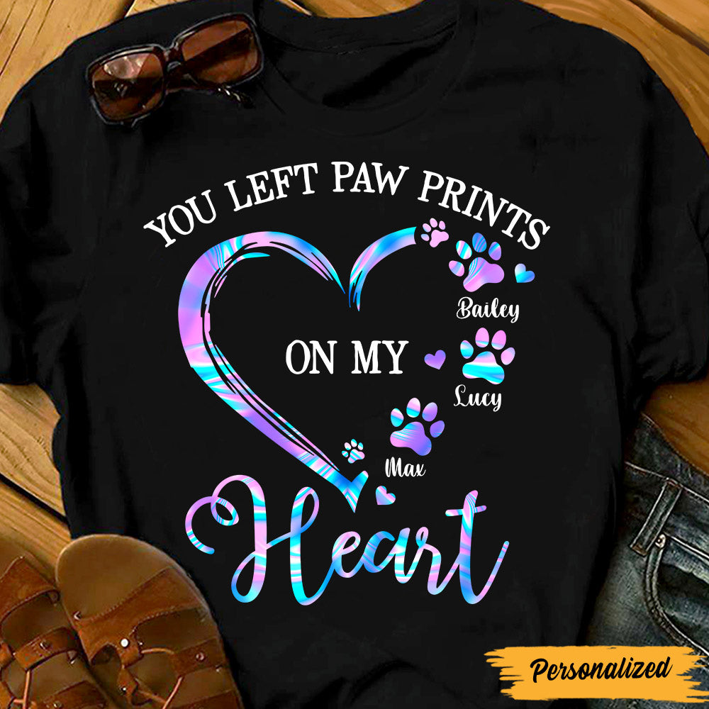 Personalized Dog Paw Prints On My Heart T Shirt - Thegiftio