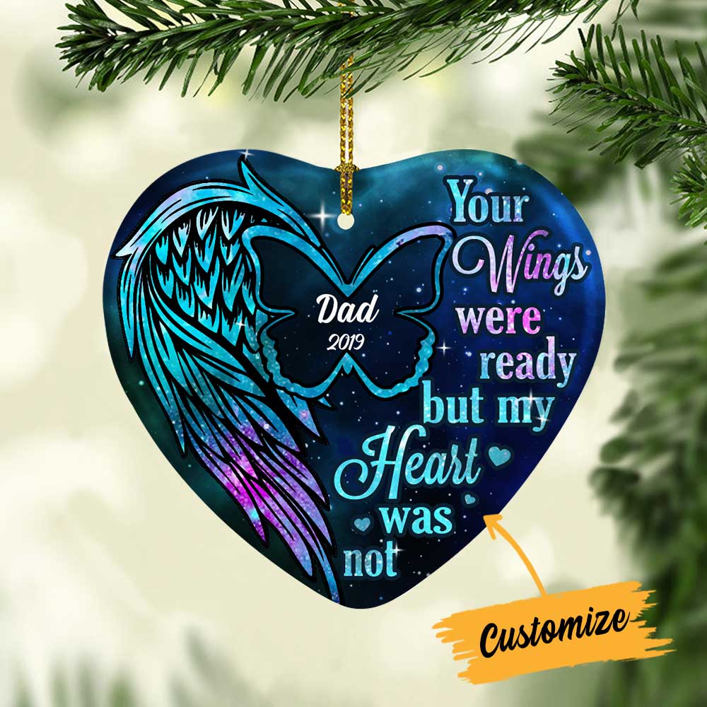 Personalized Remembrance Gift, Parents Memorial,Your Wings Were Ready Mom Dad Christmas Heart Ornament - Thegiftio UK