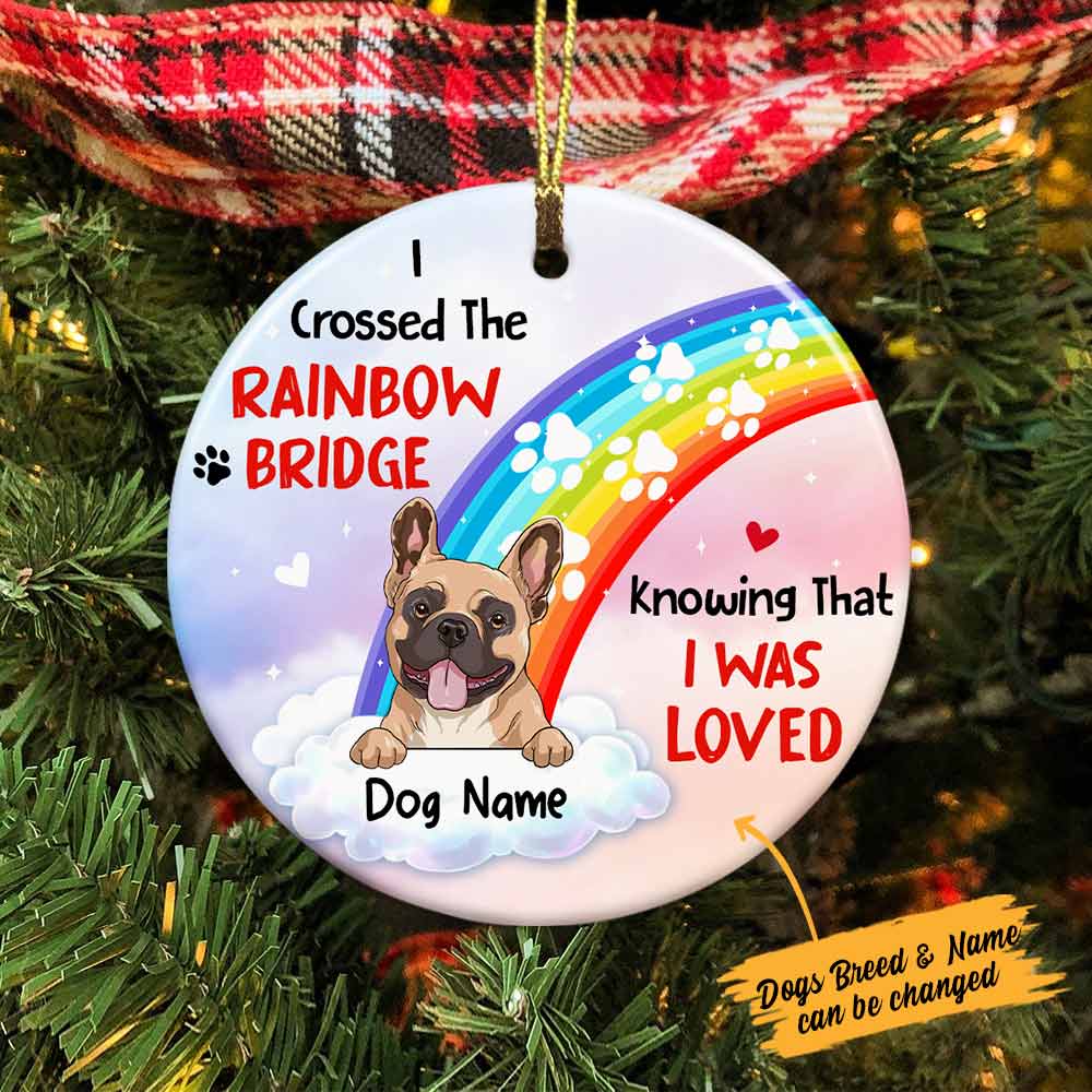 Personalized Dog Loss Gifts, Pet Memorial Gifts, Bereavement Gifts, Dog Rainbow Bridge Christmas Circle Ornament - Thegiftio