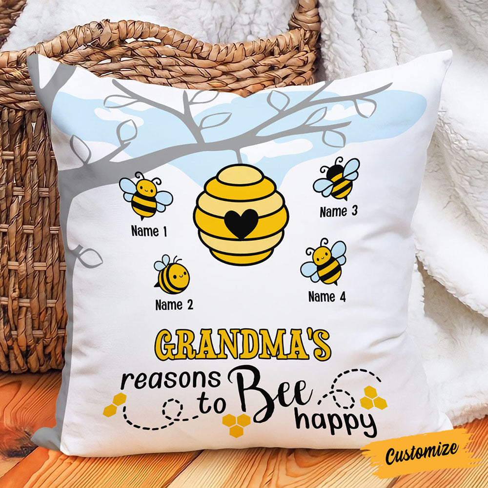 Personalized Gifts For Grandma, Nana, Mimi, Grandma Reason To Bee Happy Pillow  - Thegiftio UK