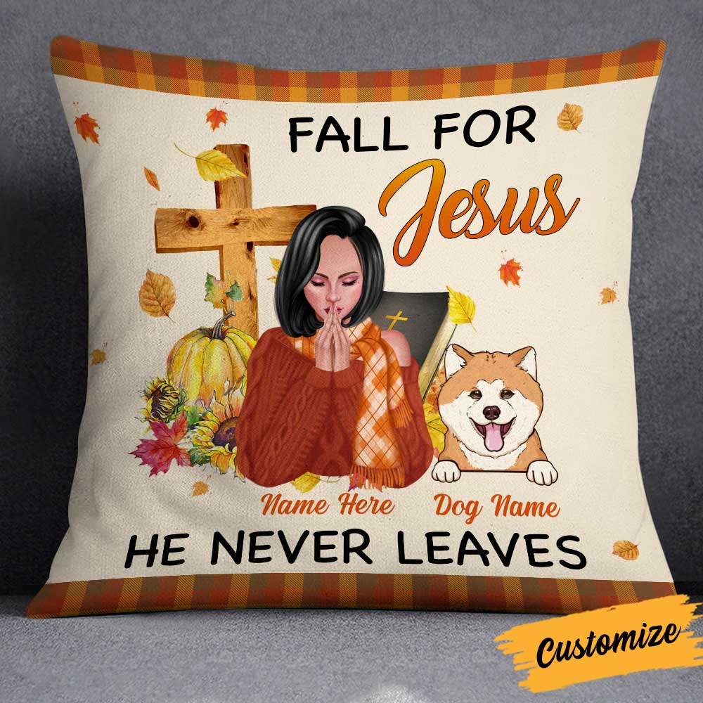 Personalized Thanksgiving Gift, Fall Gifts for Women, Dog Lovers, Dog Mom Jesus Fall Halloween Pillow 