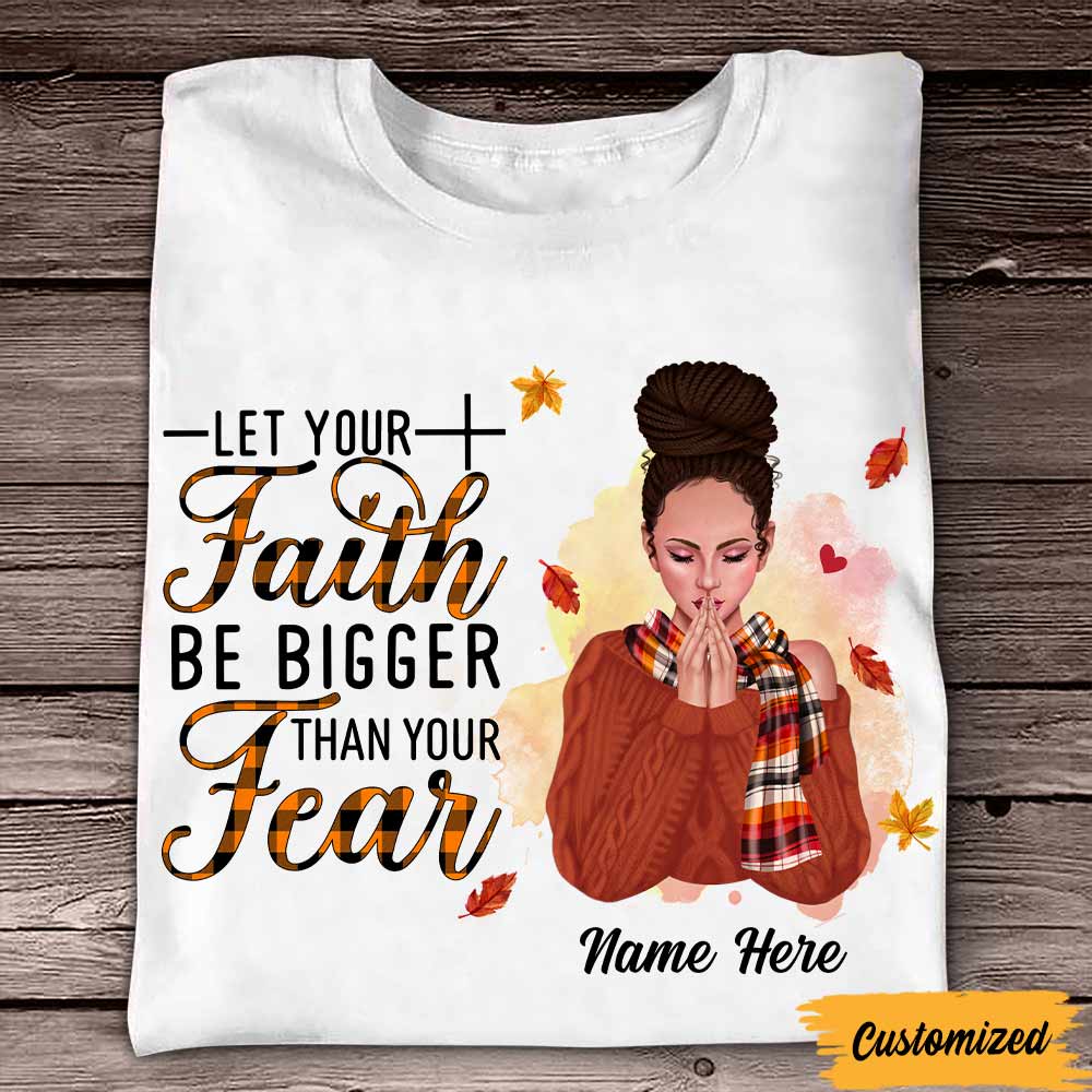 Personalized Faith Over Fear Fall Halloween Girl T Shirt - Thegiftio UK