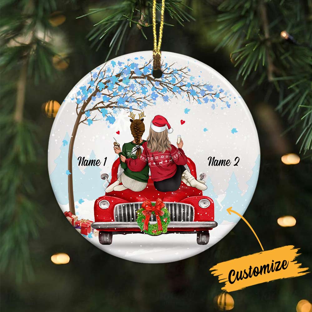 Personalied Sister Gift, Gift For Sistas Sister, Friends Sister Red Truck Christmas Circle Ornament