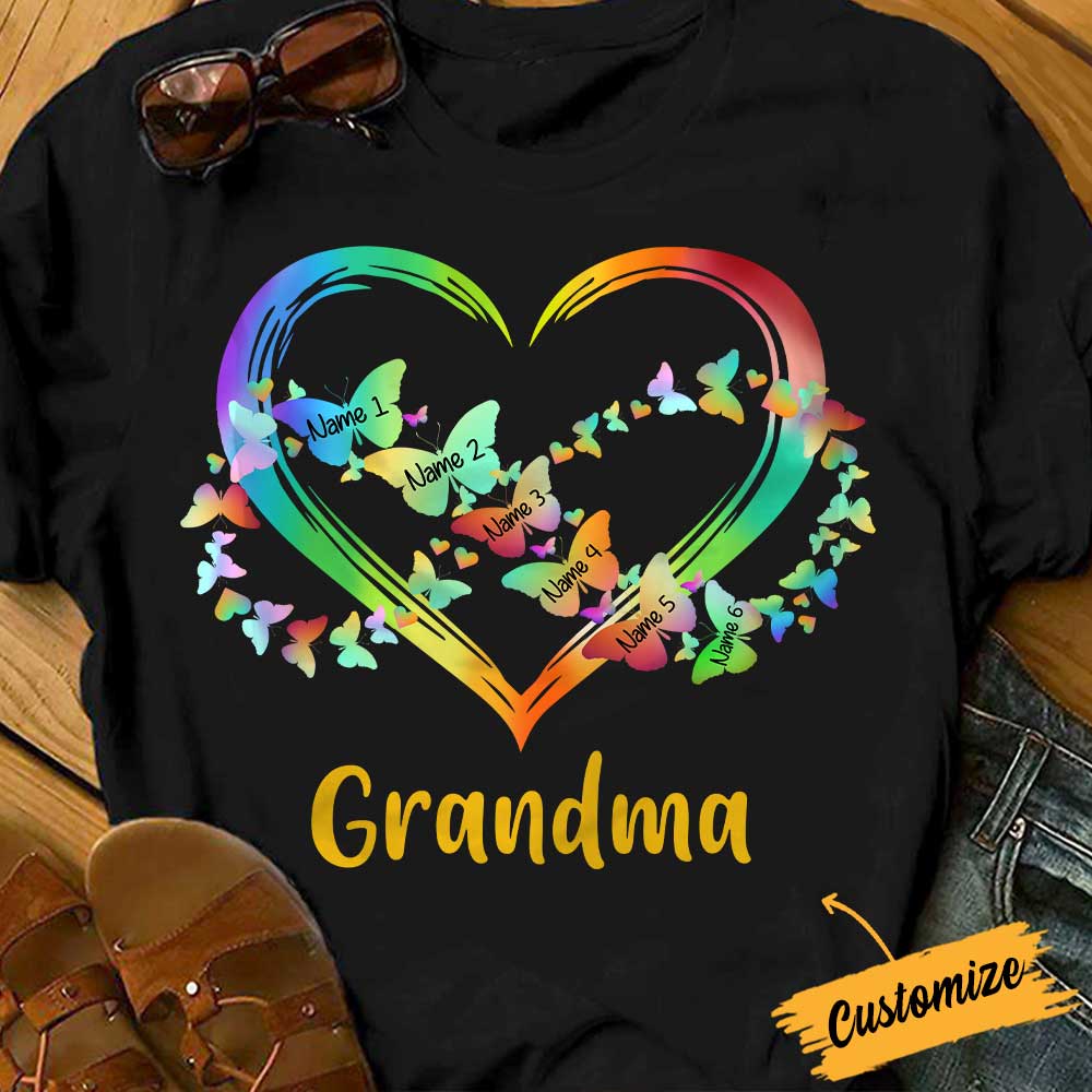 Personalized Mom Grandma Butterfly T Shirt