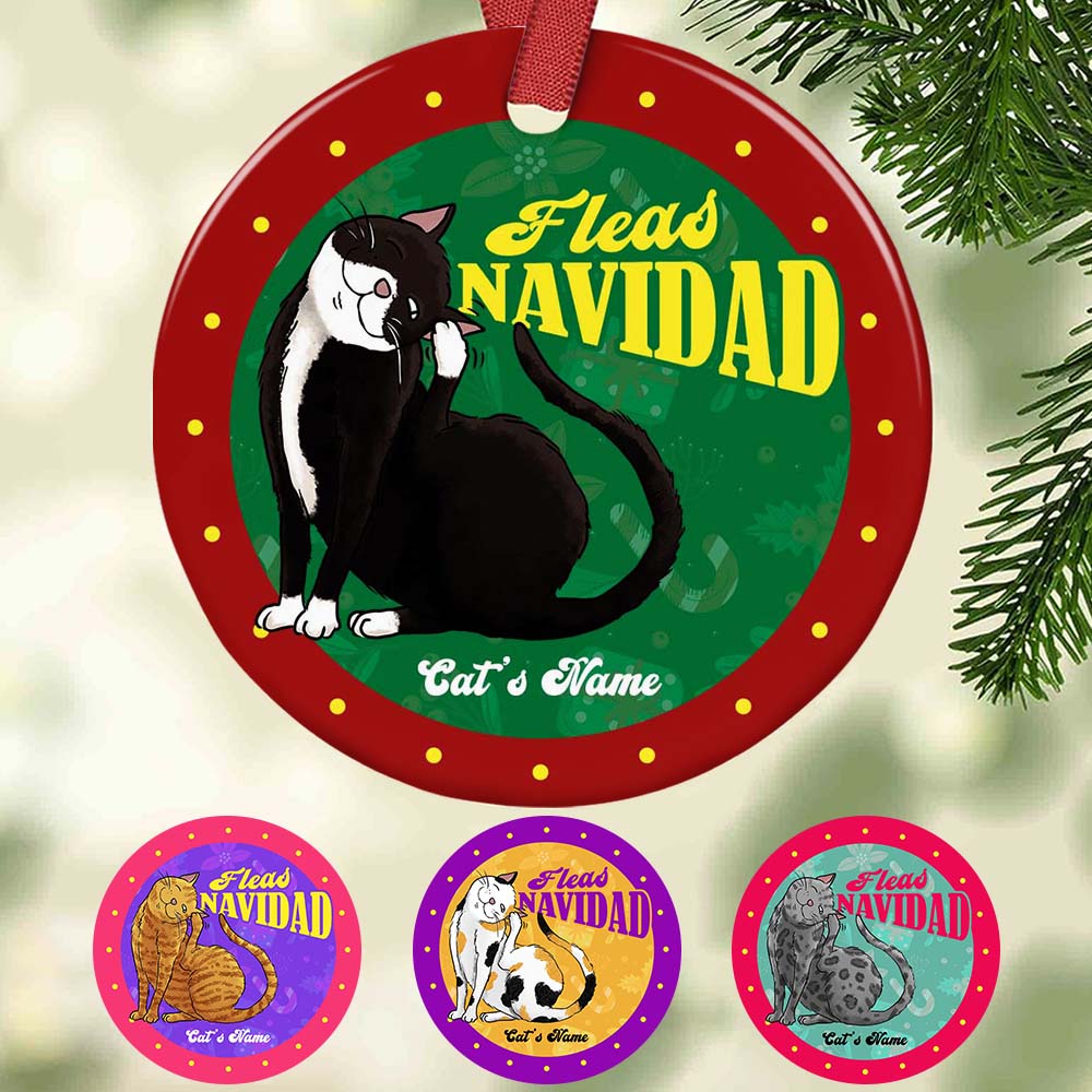 Personalized Christmas Gift For Cat Lovers, Cat Meowmy Mom Fleas Navidad Circle Ornament - Thegiftio UK