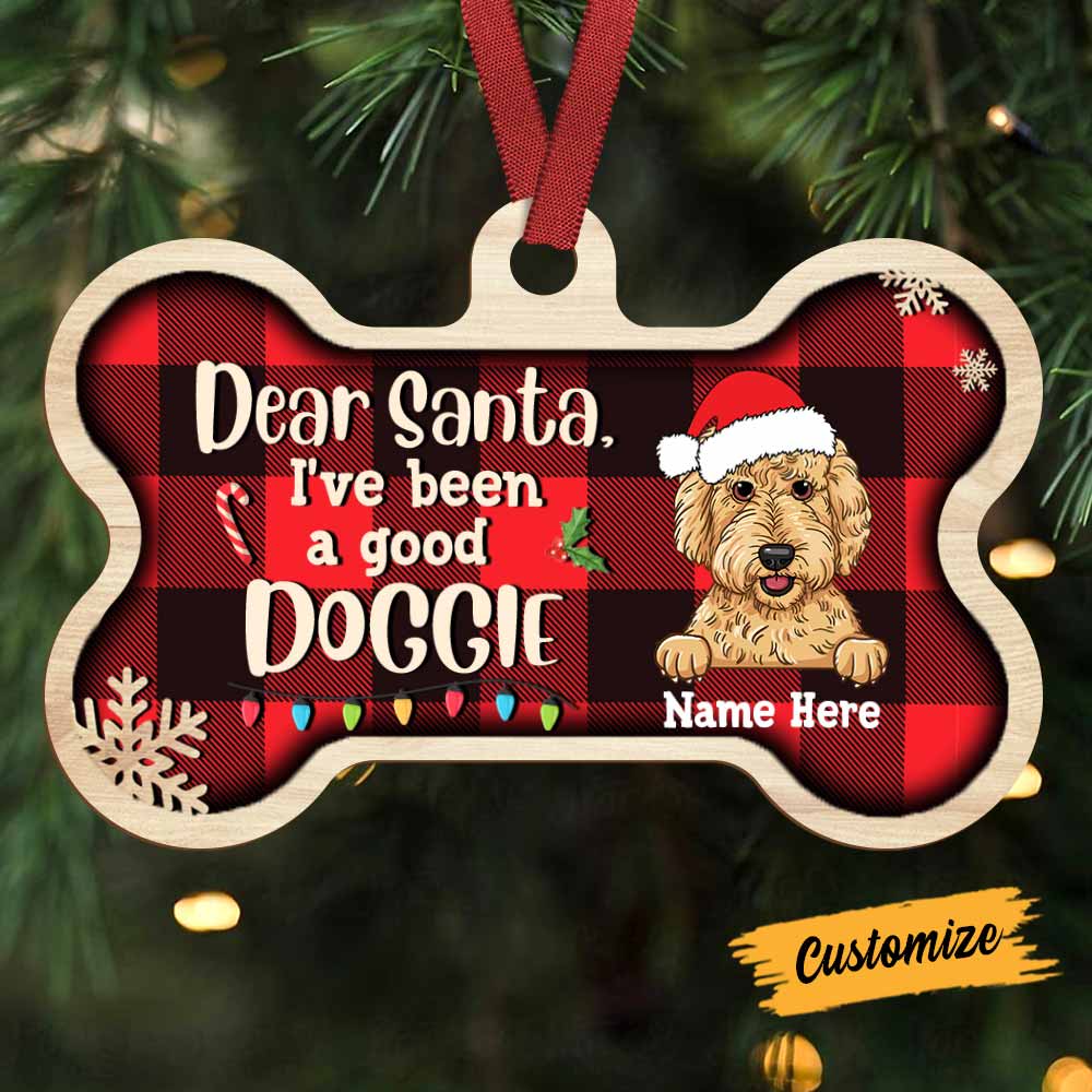 Personalized Dog Christmas Good Doggie Bone Ornament