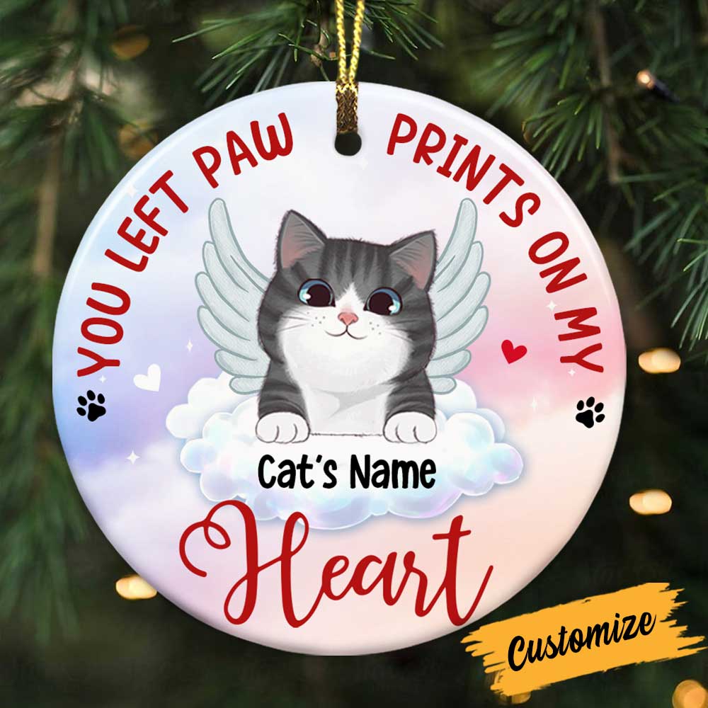 Personalized Cat Memo Paw Prints Circle Ornament - Thegiftio UK