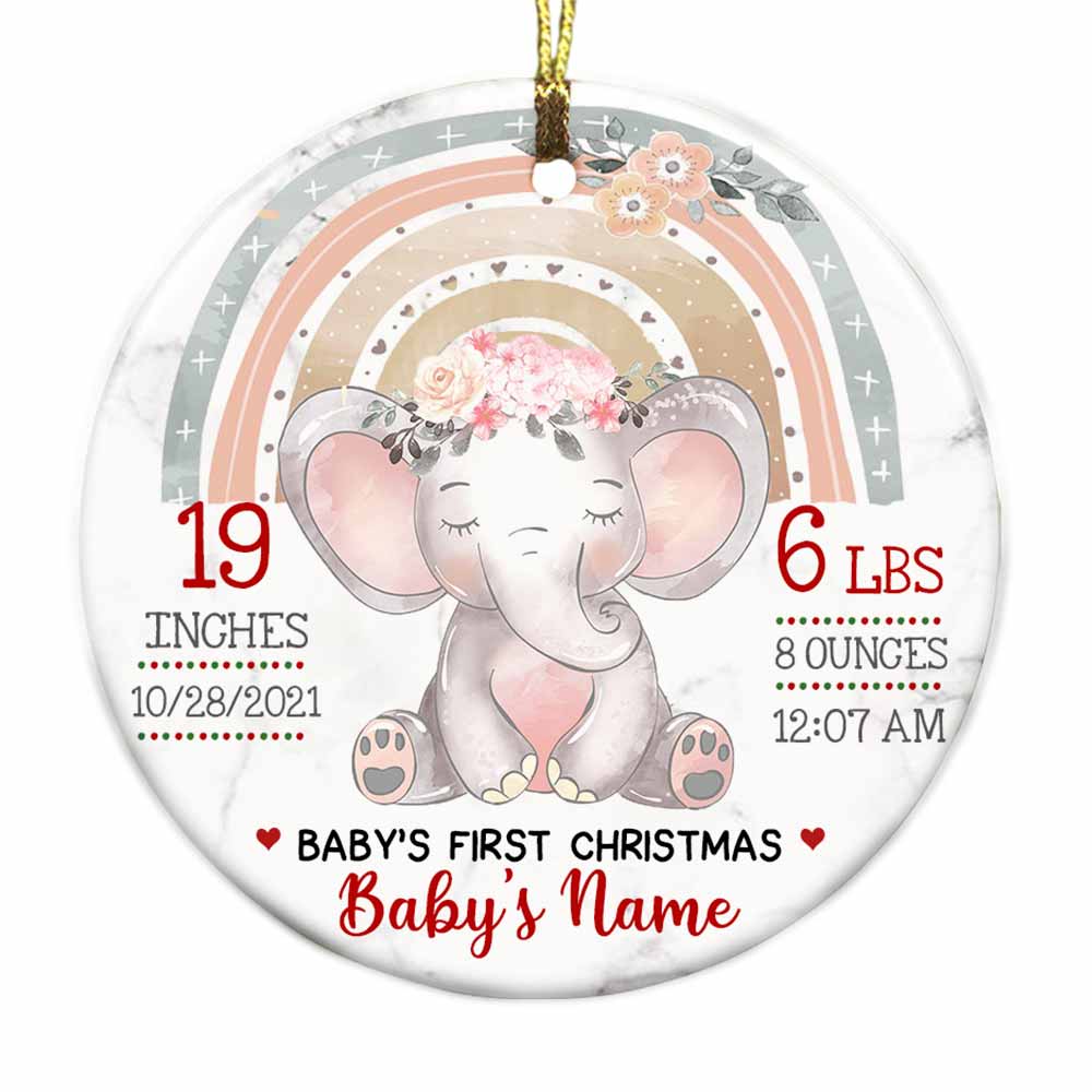 Personalized Baby’s First Christmas Boy Girl Newborn Elephant , Elephant Baby Christmas Circle Ornament - Thegiftio UK