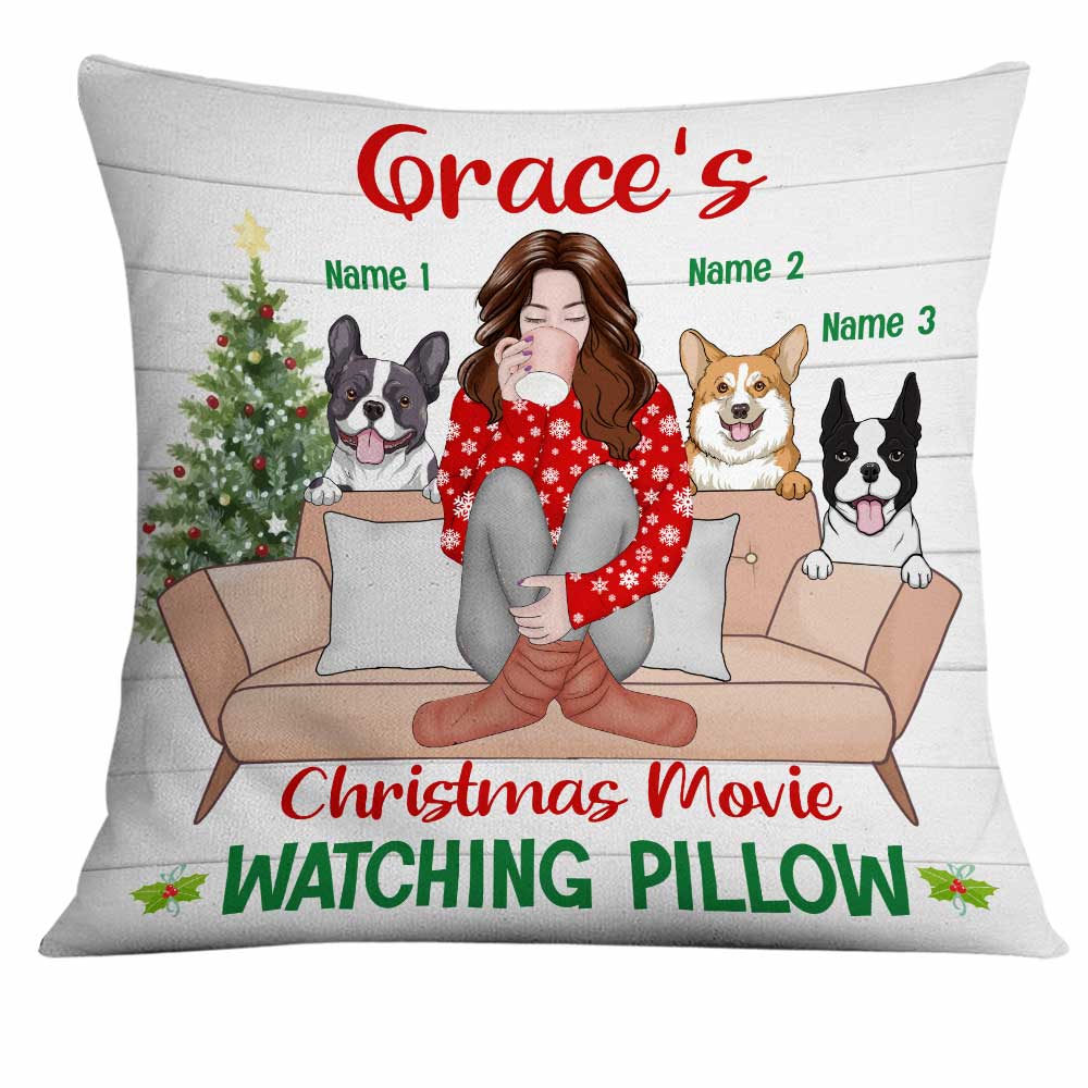 Personalized Christmas Gifts For Dog Mom, Dog Christmas Movie Watching Pillow - Thegiftio UK