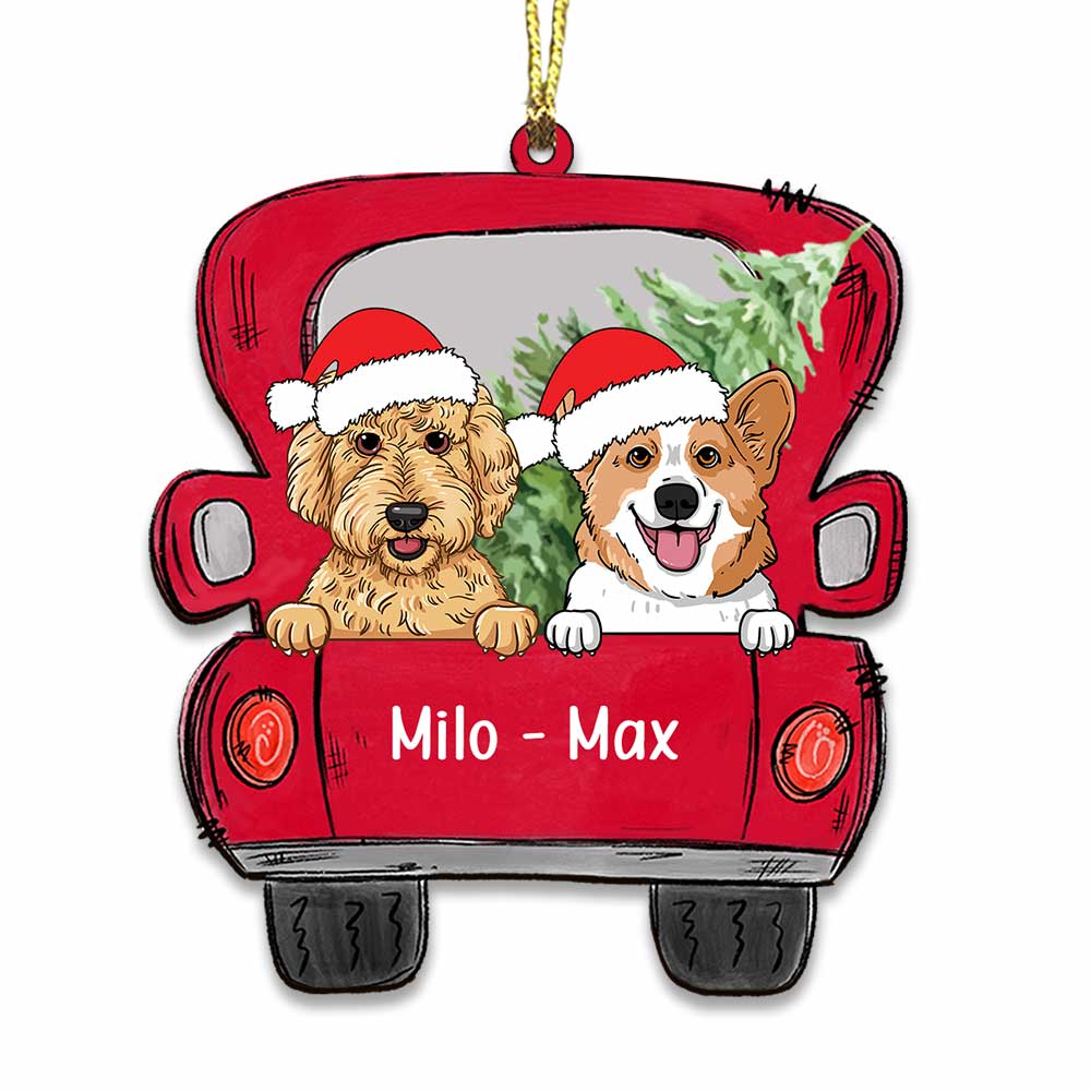 Personalized Dog Christmas Red Truck Ornament - Thegiftio