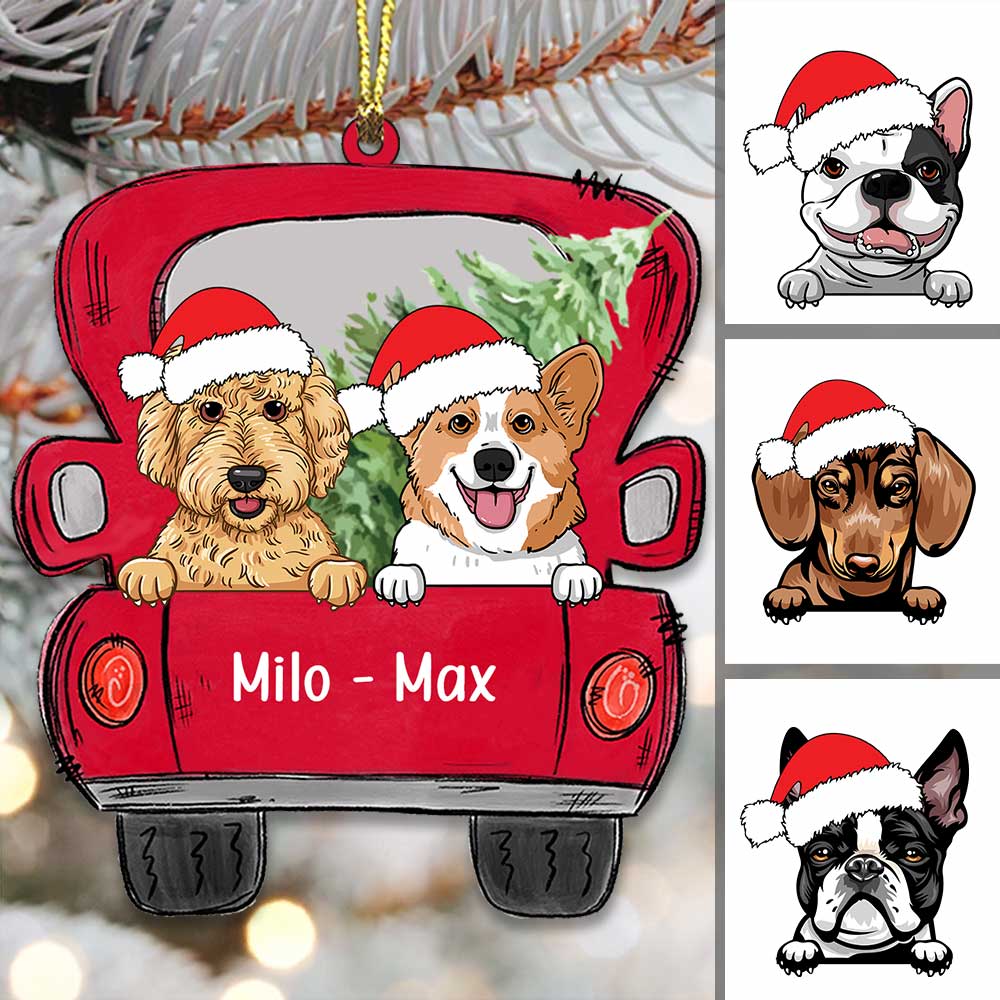 Personalized Dog Christmas Red Truck Ornament