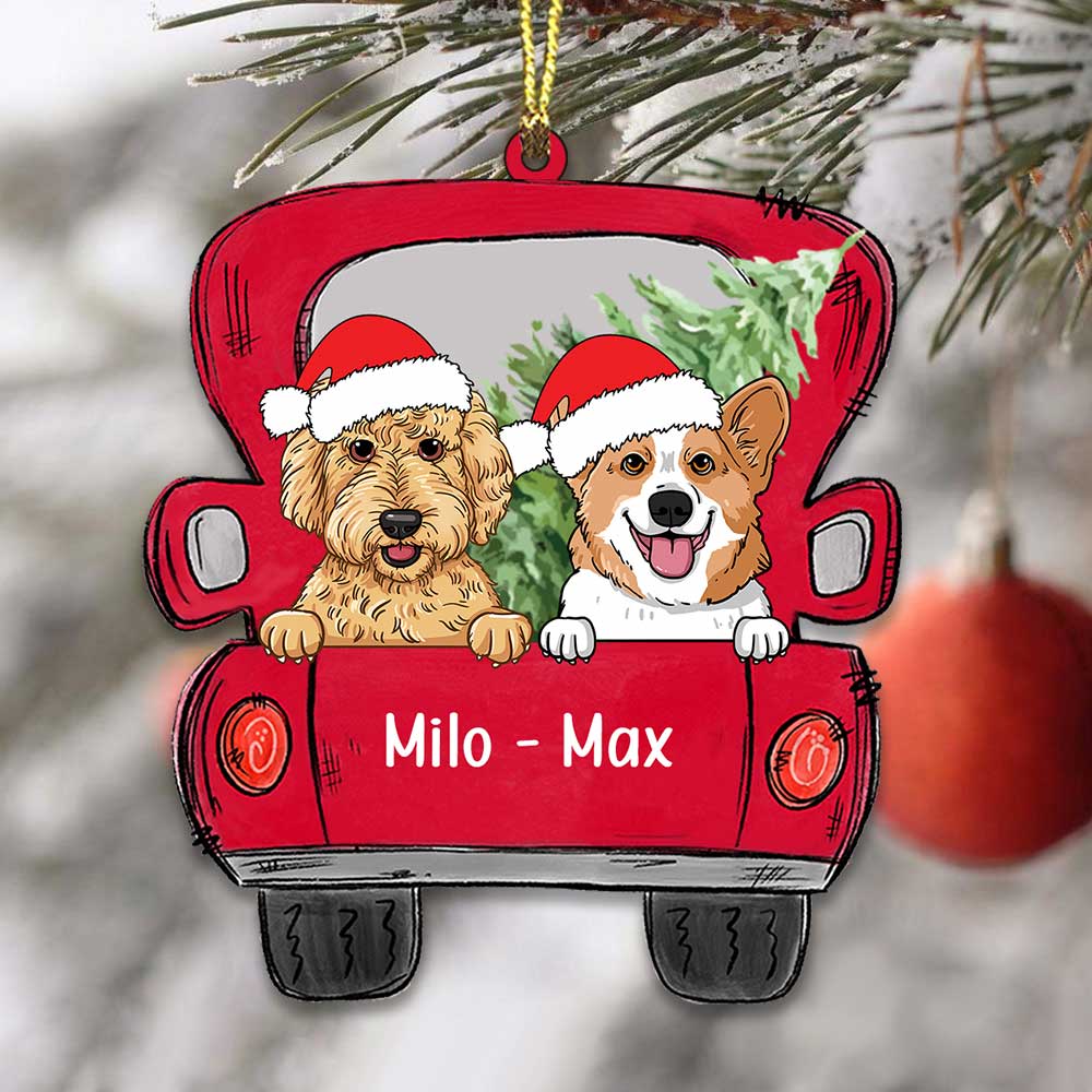 Personalized Dog Christmas Red Truck Ornament