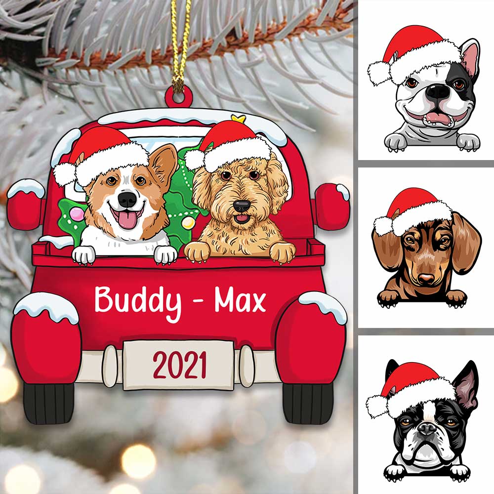 Personalized Dog Christmas Red Car Ornament