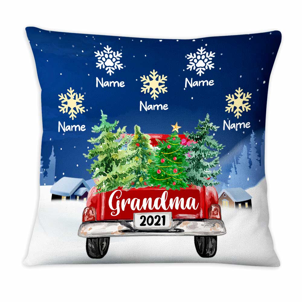 Personalized Gift for Grandma, Custom Mimi Nana Gigi And Kid names, Christmas Truck Grandma Little Snowflake Pillow - Thegiftio UK