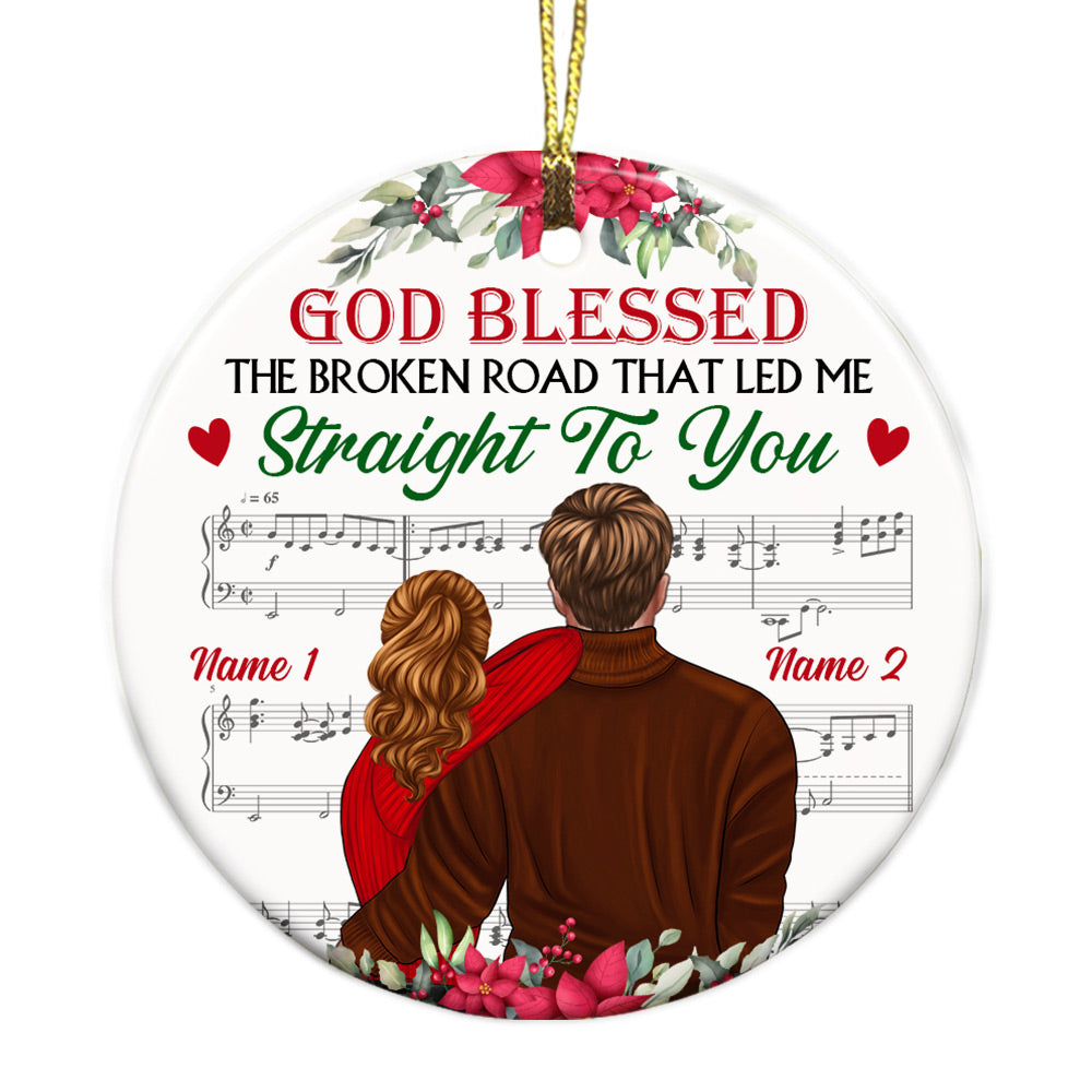 Personalized Gift For Couple, Husband Wife, Anniversary, Couple Bless The Broken Road Circle Ornament - Thegiftio UK
