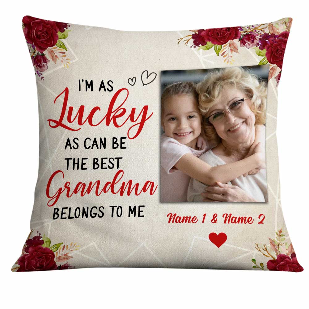 Personalized Mom Grandma Kids Photo Lucky Pillow