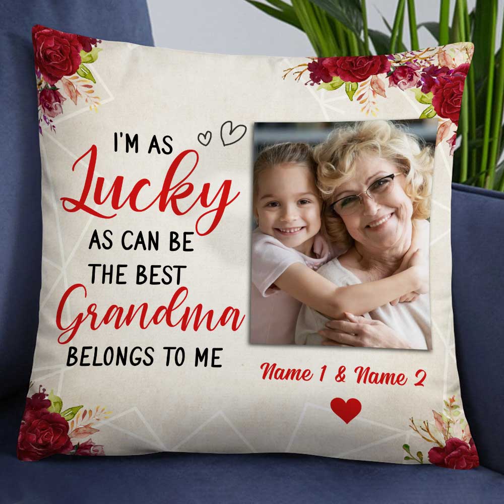 Personalized Mom Grandma Kids Photo Lucky Pillow