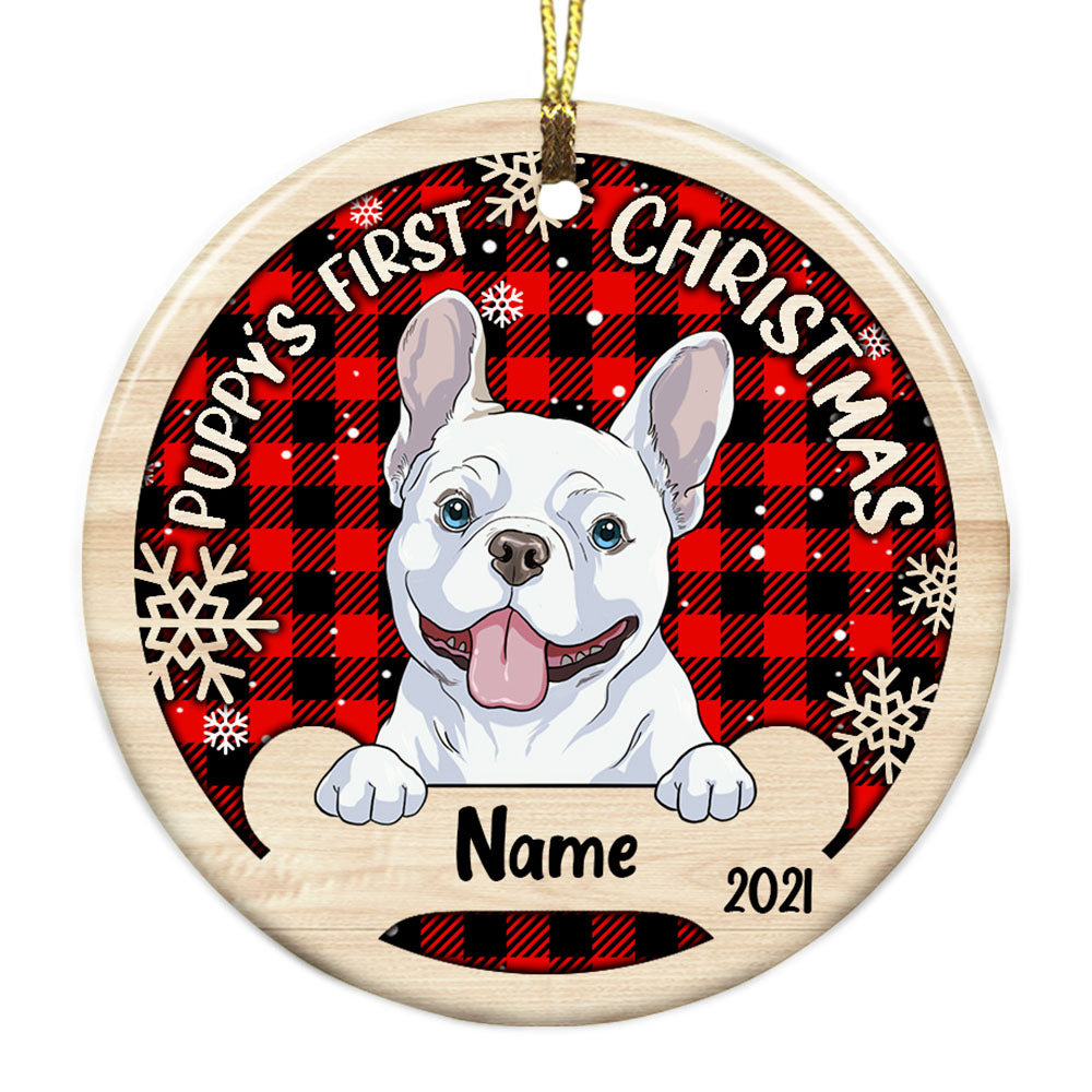Personalized Pet Lover Xmas Gift, Puppy's 1st Christmas, Dog First Christmas Circle Ornament - Thegiftio UK