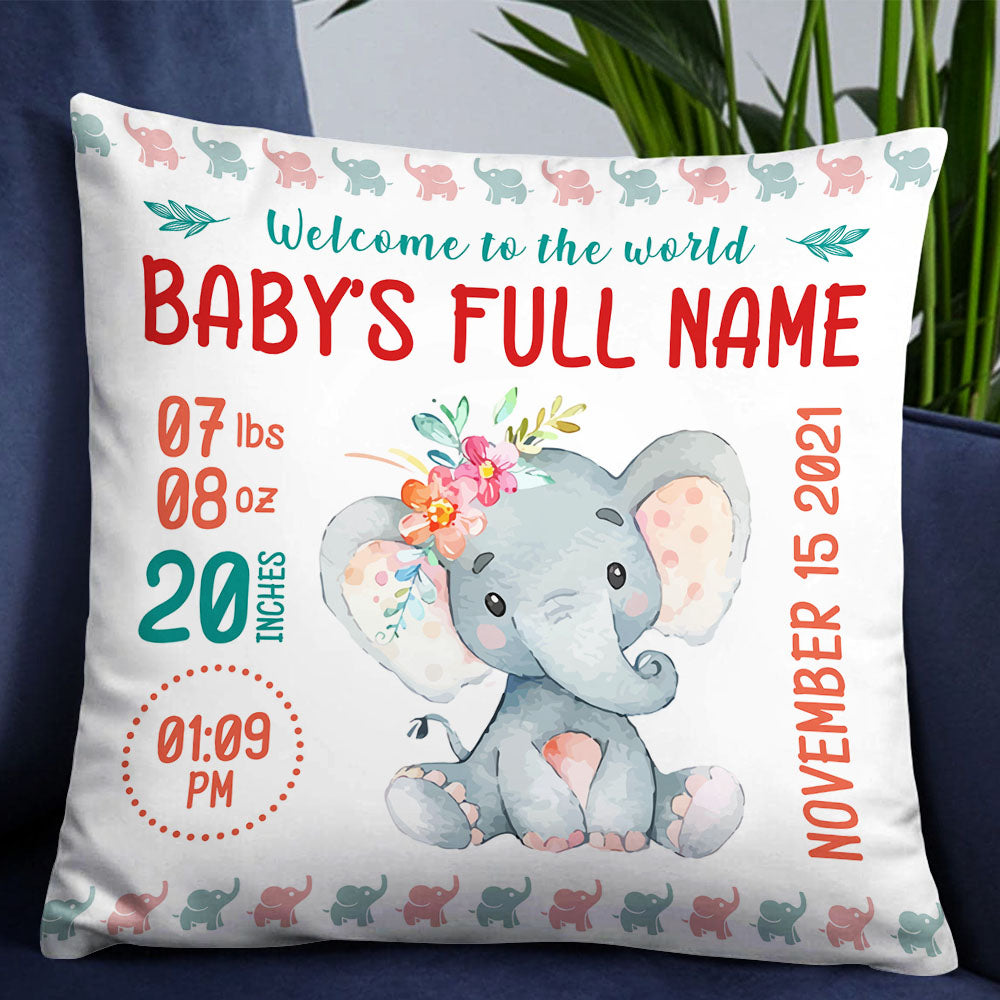 Personalized Elephant Baby Mom Grandma Son Grandson Daughter Granddaughter Pillow