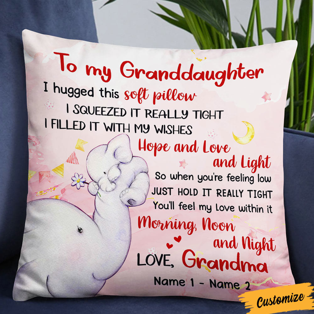 Personalized Mom Grandma Son Grandson Daughter Granddaughter Elephant Birth Annoucement Pillow