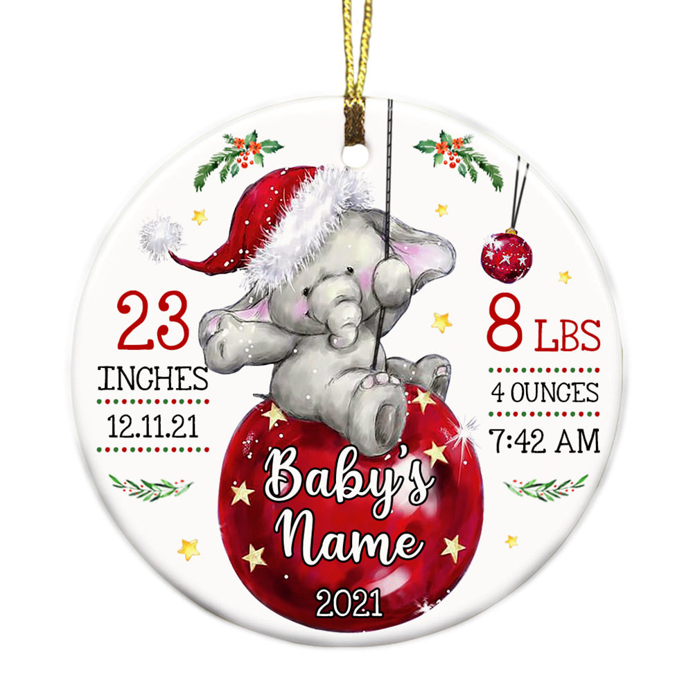 Personalized New Baby Ornament, Baby Shower Gift, Baby First Christmas Elephant Circle Ornament - Thegiftio UK