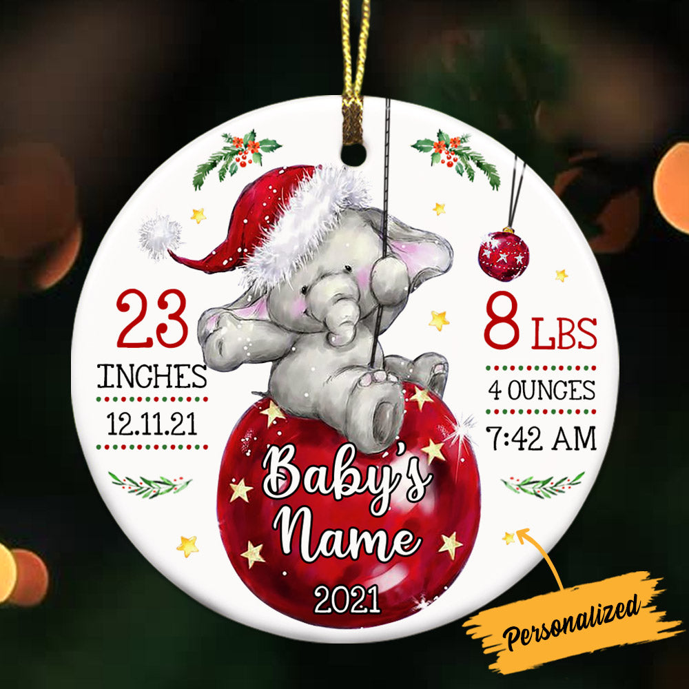 Personalized New Baby Ornament, Baby Shower Gift, Baby First Christmas Elephant Circle Ornament