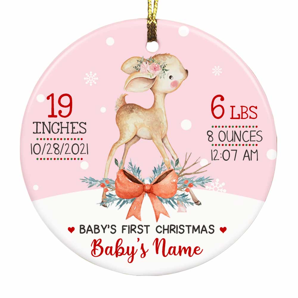 Personalized New Baby Ornament, Baby Shower Gift, Baby First Christmas Deer Circle Ornament - Thegiftio UK