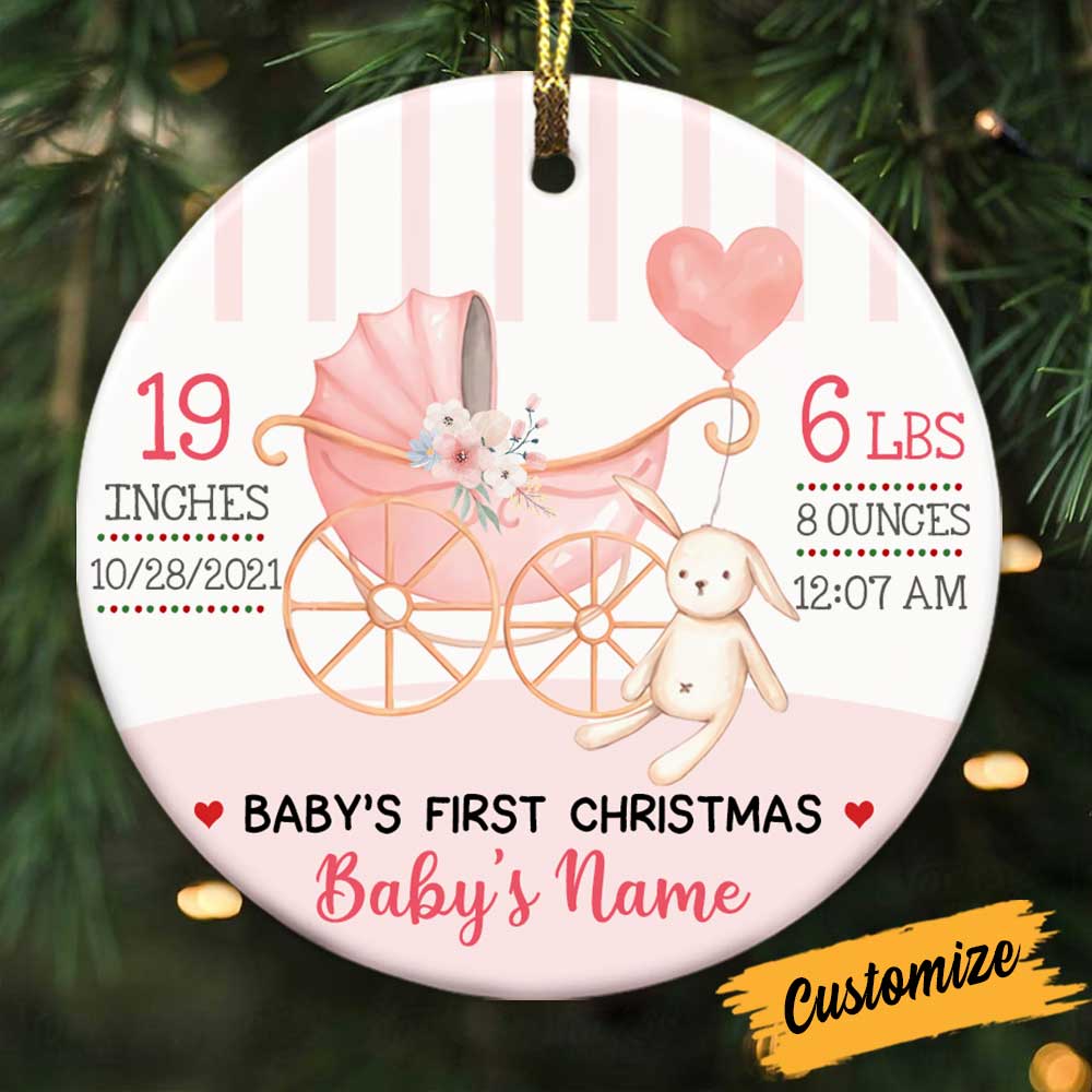 Personalized New Baby Ornament, Baby Shower Gift, Baby First Christmas Rabbit Circle Ornament