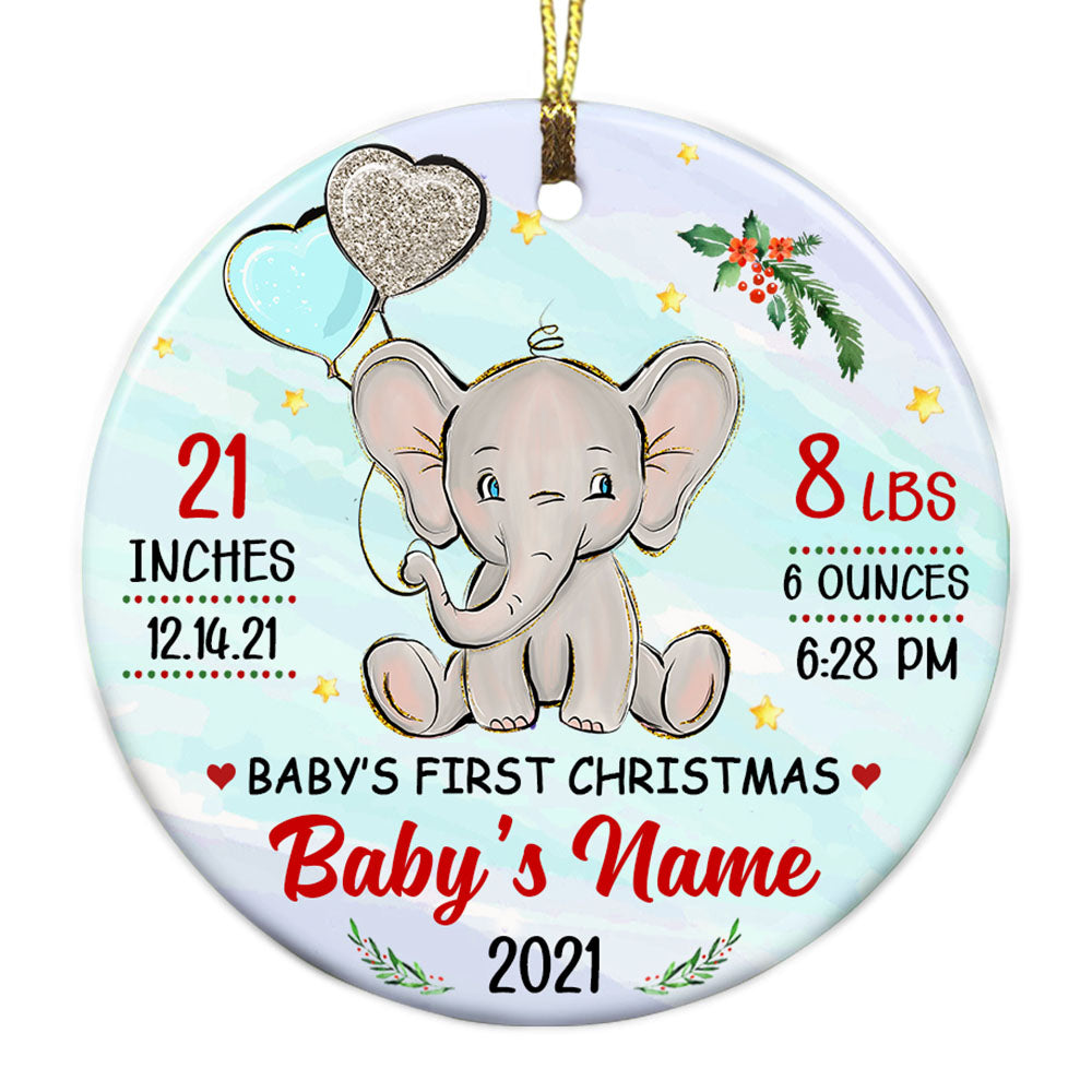 Personalized Baby Keepsake Ornament, New Baby Ornament, 1st Christmas Gift, New Baby Gift, Elephant Baby First Christmas Circle Ornament - Thegiftio