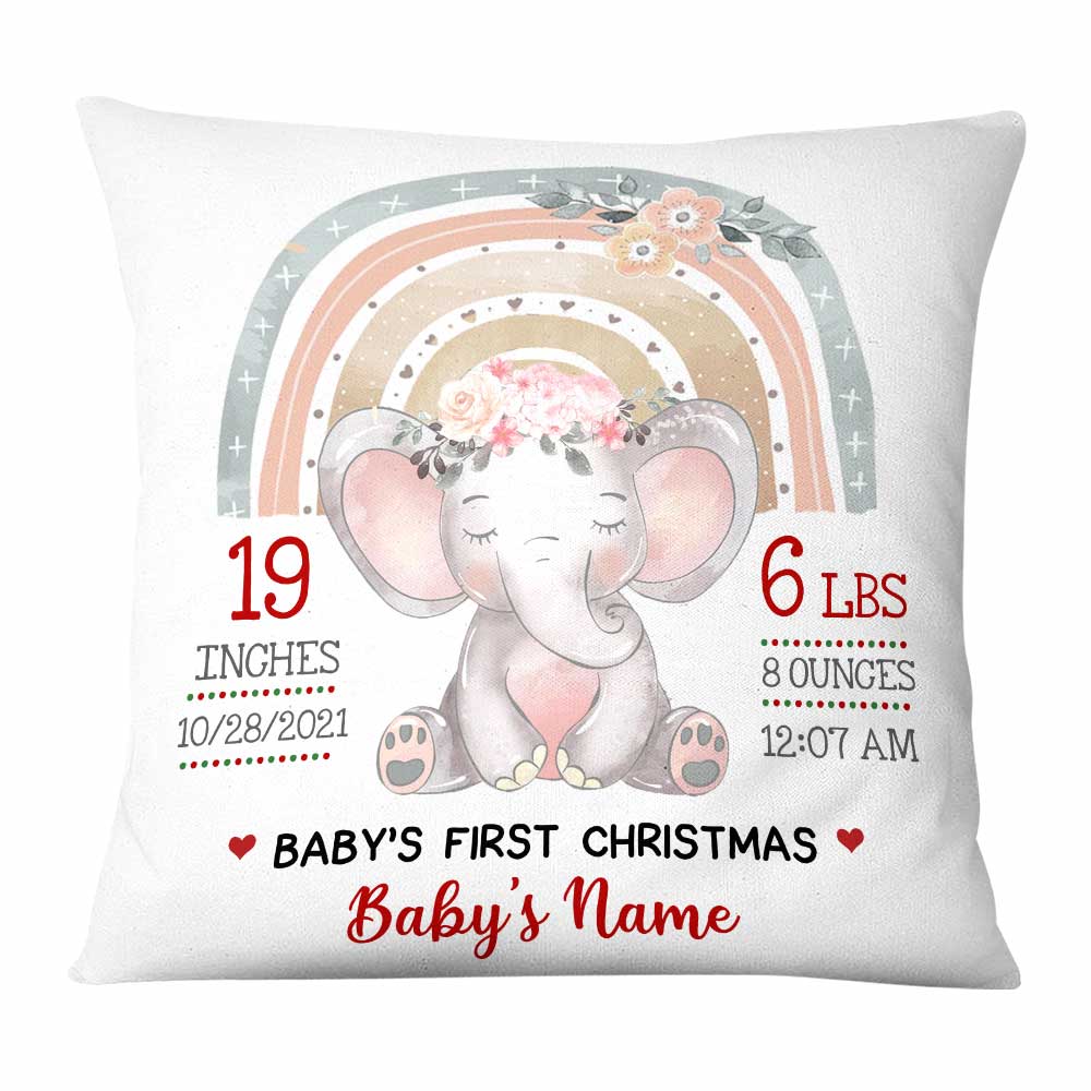 Personalized Baby Christmas Gift for New Baby, 1st Christmas Ornament with Name, Elephant Baby Christmas Pillow - Thegiftio UK