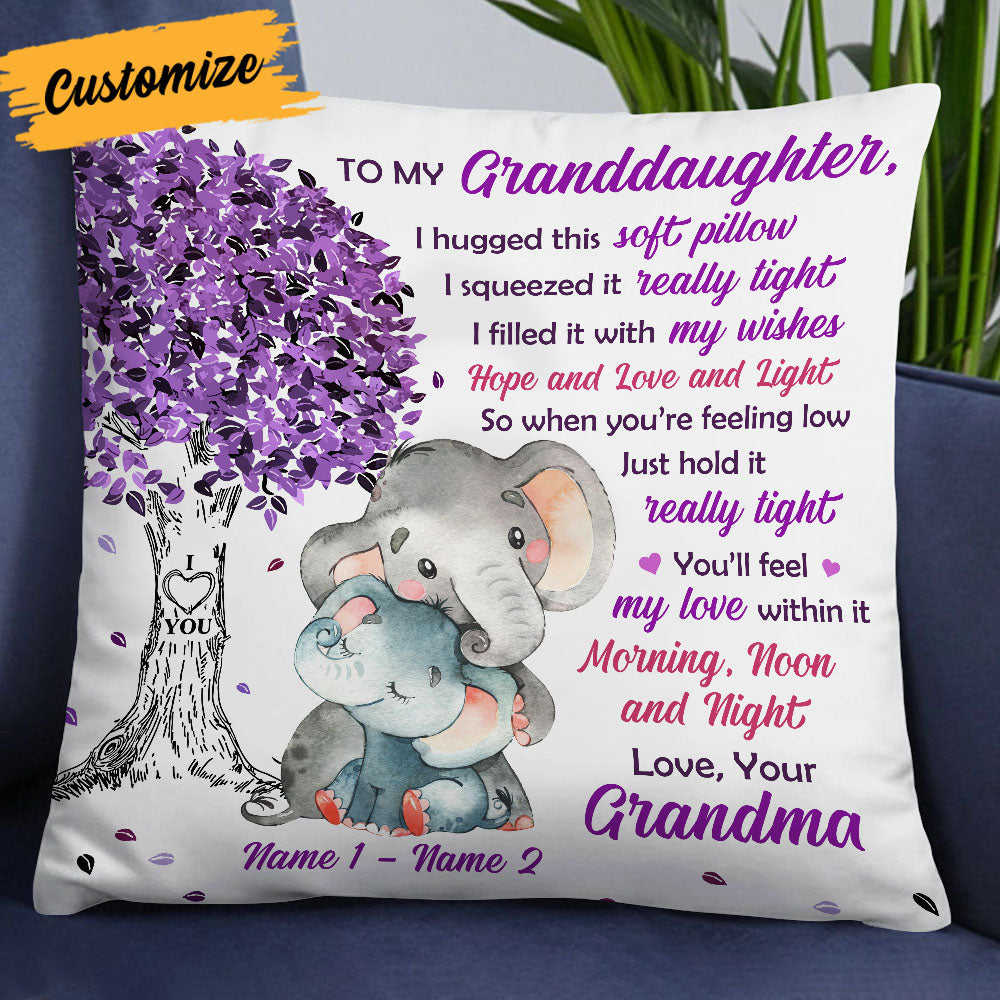 Personalized Mom Grandma Daughter Granddaughter Son Grandson Elephant Pillow