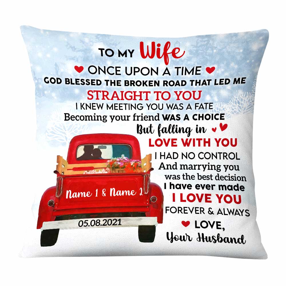 Personalized Couple Husband And Wife Red Truck Pillow - Thegiftio UK