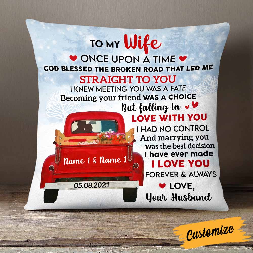 Personalized Couple Husband And Wife Red Truck Pillow
