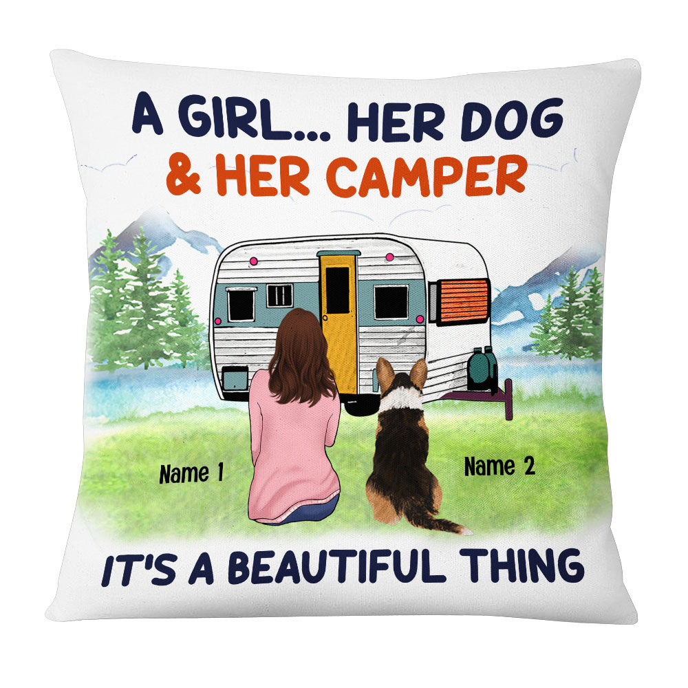 Personalized Camping Girl Dog It Is A Beautiful Thing Pillow