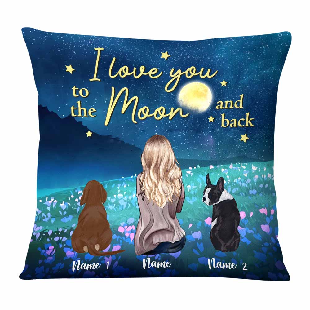 Personalized Dog Mom Gift, I Love You To the Moon And Back, Dog Love Girl Pillow - Thegiftio UK