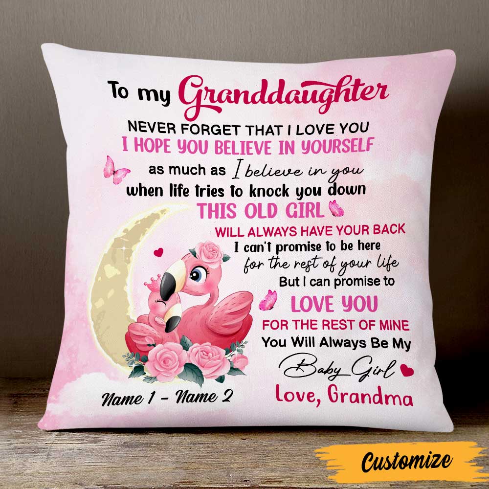 Personalized Grandma Granddaughter Mom Daughter Flamingo Pillow