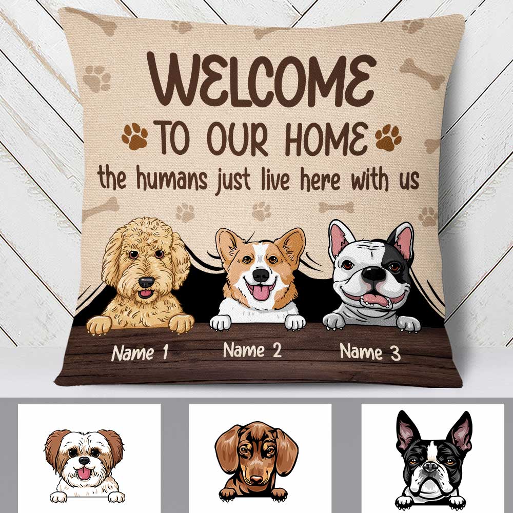 Personalized Cat Lover Gift, Dog Dad Dog Mom Gift, Fathers Day Gift, Dog Welcome To Our Home Pillow