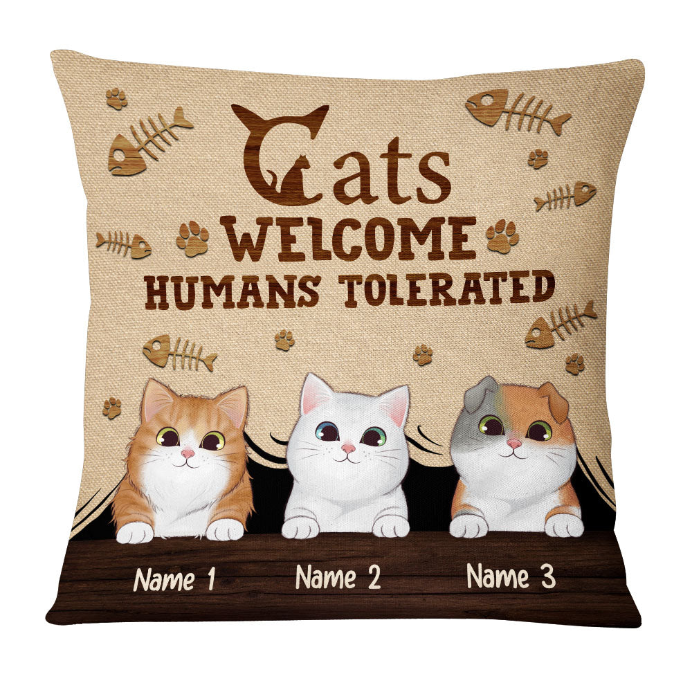 Personalized Cat Welcome Human Tolerated Pillow - Thegiftio UK