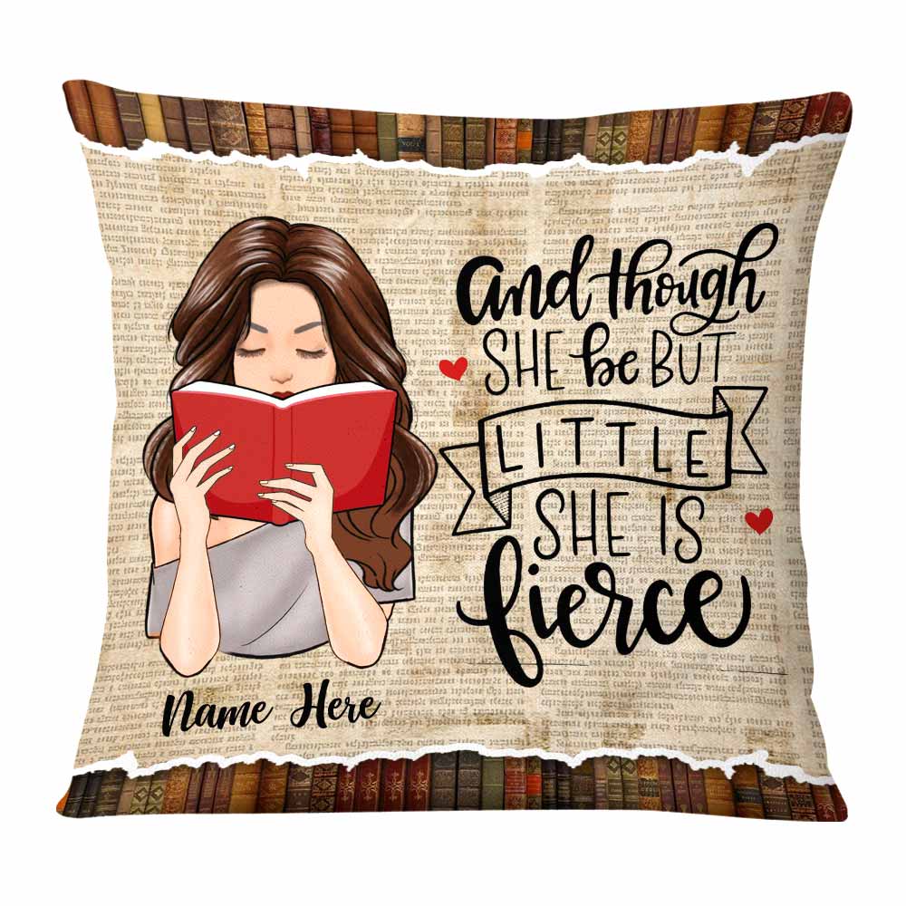 Personalized Though She Be But Little She Is Fierce Book Girl Pillow - Thegiftio UK