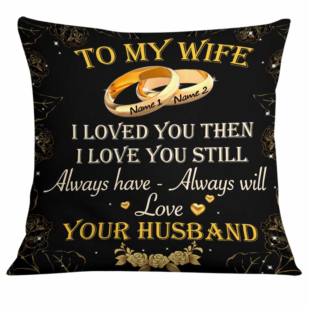 Personalized Couple Husband Wife Wedding Rings Rose Pillow - Thegiftio UK