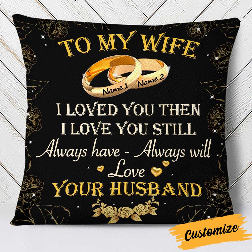 Personalized Couple Husband Wife Wedding Rings Rose Pillow